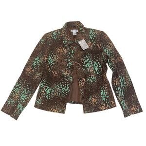 Brown Genuine Leather Jacket, Animal Print Art | 14, Multi, NWT